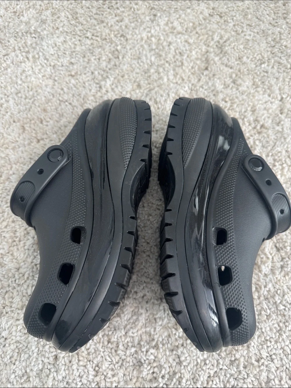 CROCS Black Platform Clog with Blue and Clear Charms
